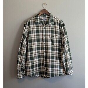 Eddie Bauer Size Large Plaid Shirt Mens Button Up Green White Classic Style LS L